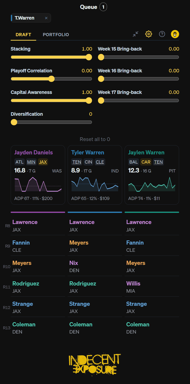 Settings: seven sliders with the suggestion cards and roster paths re-ranking live